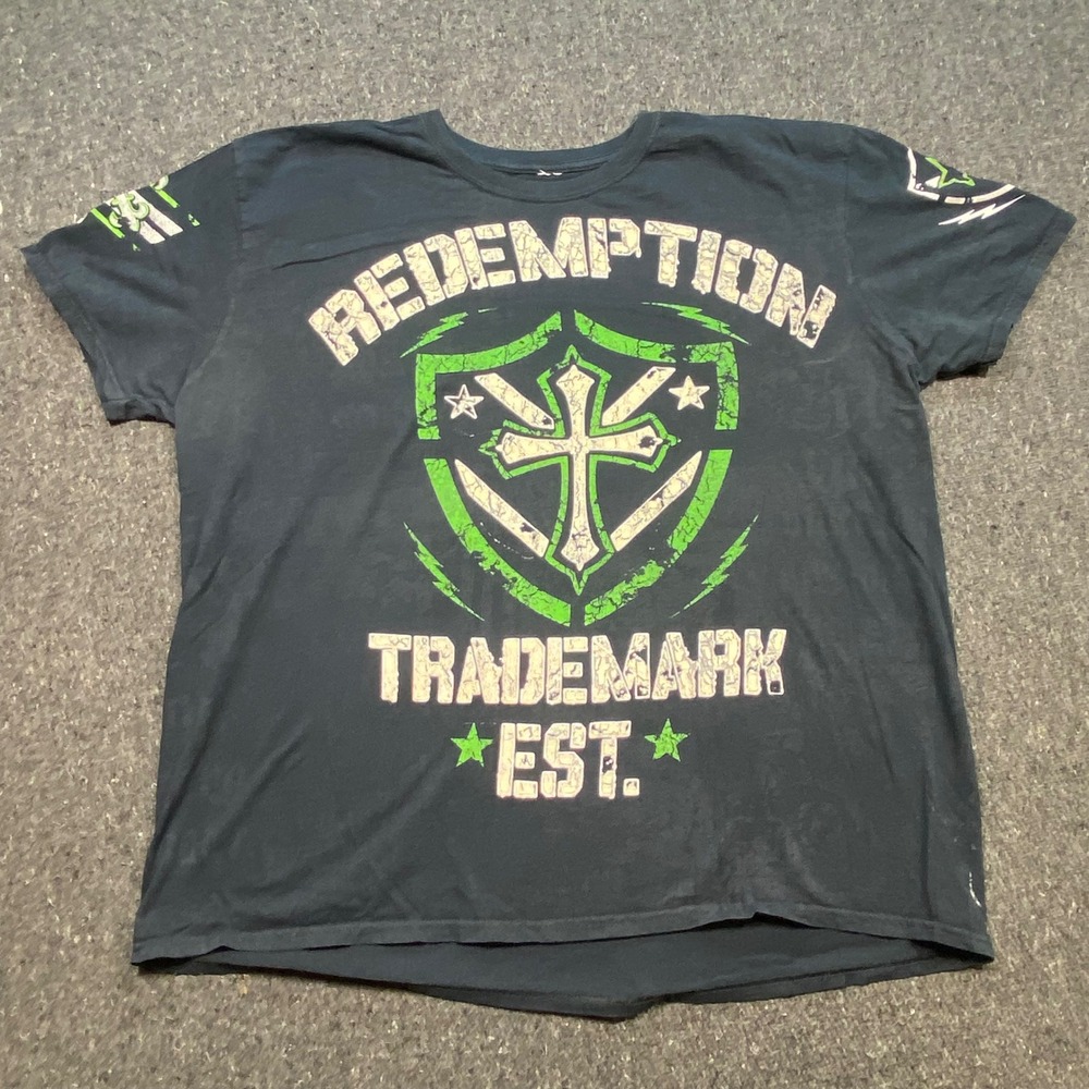 Raw State Redemption TShirt‎ XXL Mens Black Streetwear Shield Cross Graphic Tee